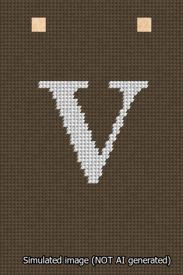 A simulated image of the stitched needlepoint design: Banner 13m Squared V White on Brown. Not A.I. generated.