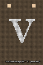 A simulated image of the stitched needlepoint design: Banner 13m Squared V White on Brown. Not A.I. generated.