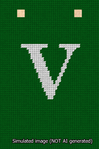 A simulated image of the stitched needlepoint design: Banner 13m Squared V White on Green. Not A.I. generated.