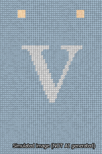 A simulated image of the stitched needlepoint design: Banner 13m Squared V White on Light Blue. Not A.I. generated.