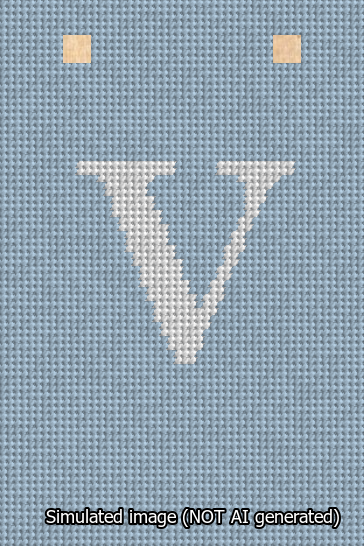 A simulated image of the stitched needlepoint design: Banner 13m Squared V White on Light Blue. Not A.I. generated.