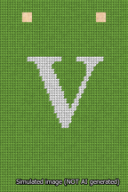 A simulated image of the stitched needlepoint design: Banner 13m Squared V White on Light Green. Not A.I. generated.