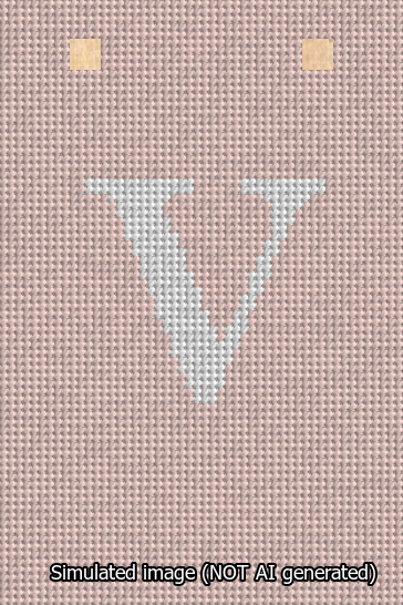 A simulated image of the stitched needlepoint design: Banner 13m Squared V White on Pink. Not A.I. generated.