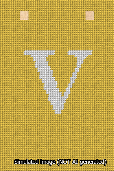 A simulated image of the stitched needlepoint design: Banner 13m Squared V White on Yellow. Not A.I. generated.