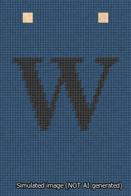 A simulated image of the stitched needlepoint design: Banner 13m Squared W Black on Blue. Not A.I. generated.