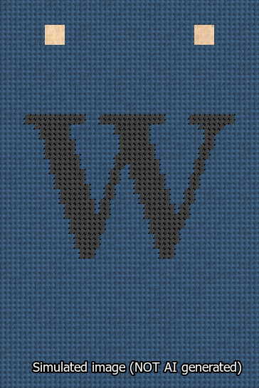 A simulated image of the stitched needlepoint design: Banner 13m Squared W Black on Blue. Not A.I. generated.