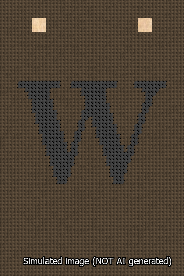 A simulated image of the stitched needlepoint design: Banner 13m Squared W Black on Brown. Not A.I. generated.