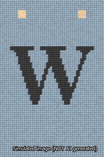 A simulated image of the stitched needlepoint design: Banner 13m Squared W Black on Light Blue. Not A.I. generated.