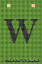 A simulated image of the stitched needlepoint design: Banner 13m Squared W Black on Light Green. Not A.I. generated.
