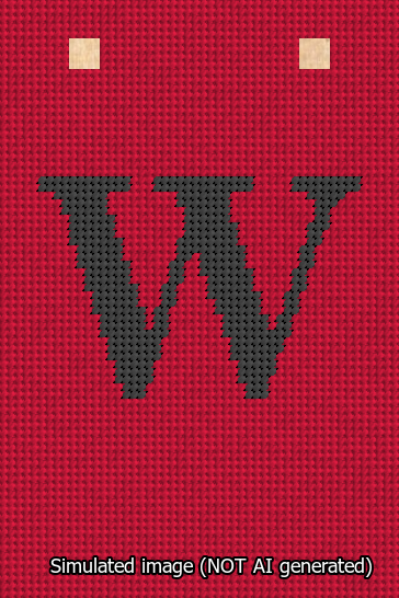 A simulated image of the stitched needlepoint design: Banner 13m Squared W Black on Red. Not A.I. generated.