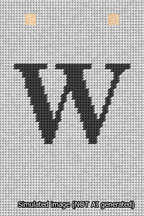 A simulated image of the stitched needlepoint design: Banner 13m Squared W Black on White. Not A.I. generated.