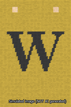 A simulated image of the stitched needlepoint design: Banner 13m Squared W Black on Yellow. Not A.I. generated.