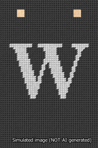 A simulated image of the stitched needlepoint design: Banner 13m Squared W White on Black. Not A.I. generated.