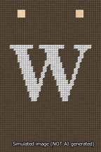 A simulated image of the stitched needlepoint design: Banner 13m Squared W White on Brown. Not A.I. generated.