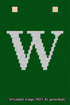 A simulated image of the stitched needlepoint design: Banner 13m Squared W White on Green. Not A.I. generated.