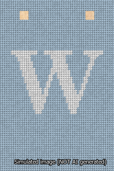 A simulated image of the stitched needlepoint design: Banner 13m Squared W White on Light Blue. Not A.I. generated.