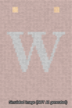 A simulated image of the stitched needlepoint design: Banner 13m Squared W White on Pink. Not A.I. generated.