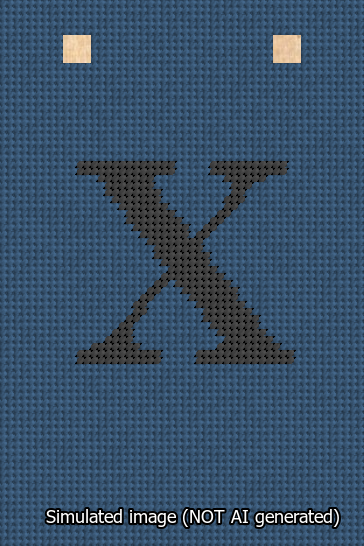 A simulated image of the stitched needlepoint design: Banner 13m Squared X Black on Blue. Not A.I. generated.