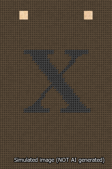 A simulated image of the stitched needlepoint design: Banner 13m Squared X Black on Brown. Not A.I. generated.