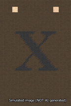 A simulated image of the stitched needlepoint design: Banner 13m Squared X Black on Brown. Not A.I. generated.