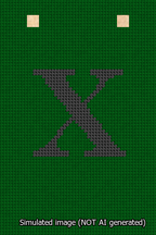 A simulated image of the stitched needlepoint design: Banner 13m Squared X Black on Green. Not A.I. generated.