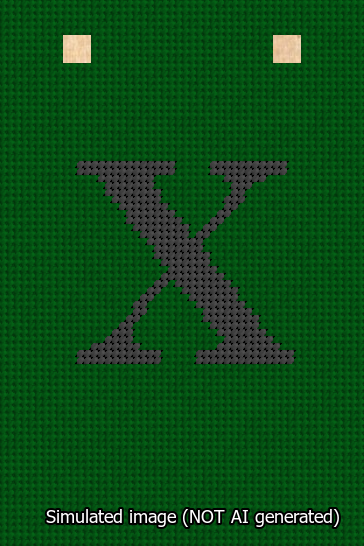 A simulated image of the stitched needlepoint design: Banner 13m Squared X Black on Green. Not A.I. generated.