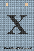 A simulated image of the stitched needlepoint design: Banner 13m Squared X Black on Light Blue. Not A.I. generated.