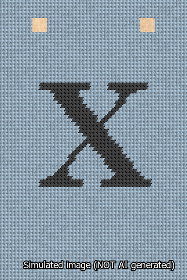 A simulated image of the stitched needlepoint design: Banner 13m Squared X Black on Light Blue. Not A.I. generated.