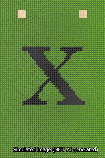 A simulated image of the stitched needlepoint design: Banner 13m Squared X Black on Light Green. Not A.I. generated.