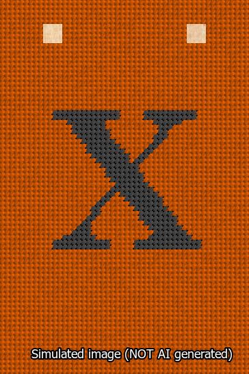 A simulated image of the stitched needlepoint design: Banner 13m Squared X Black on Orange. Not A.I. generated.