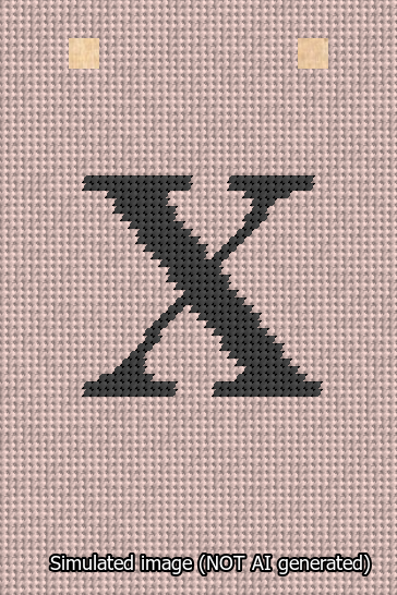 A simulated image of the stitched needlepoint design: Banner 13m Squared X Black on Pink. Not A.I. generated.