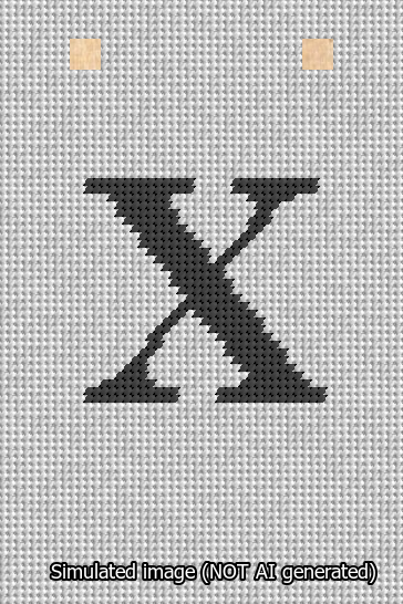 A simulated image of the stitched needlepoint design: Banner 13m Squared X Black on White. Not A.I. generated.
