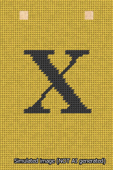 A simulated image of the stitched needlepoint design: Banner 13m Squared X Black on Yellow. Not A.I. generated.