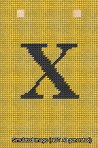 A simulated image of the stitched needlepoint design: Banner 13m Squared X Black on Yellow. Not A.I. generated.