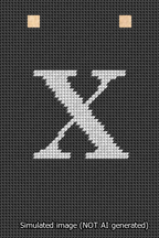 A simulated image of the stitched needlepoint design: Banner 13m Squared X White on Black. Not A.I. generated.