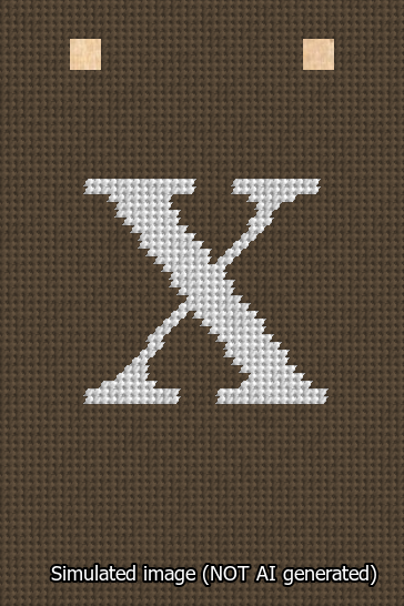 A simulated image of the stitched needlepoint design: Banner 13m Squared X White on Brown. Not A.I. generated.