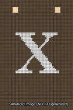 A simulated image of the stitched needlepoint design: Banner 13m Squared X White on Brown. Not A.I. generated.