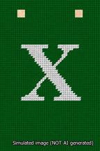 A simulated image of the stitched needlepoint design: Banner 13m Squared X White on Green. Not A.I. generated.