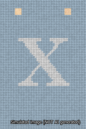 A simulated image of the stitched needlepoint design: Banner 13m Squared X White on Light Blue. Not A.I. generated.