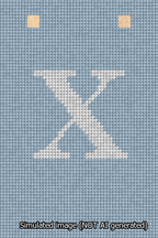 A simulated image of the stitched needlepoint design: Banner 13m Squared X White on Light Blue. Not A.I. generated.