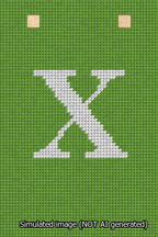 A simulated image of the stitched needlepoint design: Banner 13m Squared X White on Light Green. Not A.I. generated.