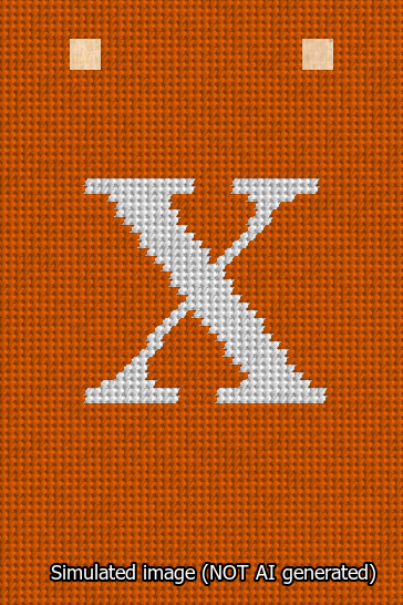 A simulated image of the stitched needlepoint design: Banner 13m Squared X White on Orange. Not A.I. generated.