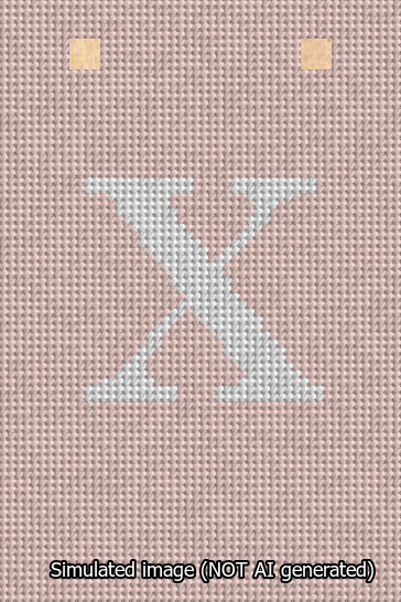 A simulated image of the stitched needlepoint design: Banner 13m Squared X White on Pink. Not A.I. generated.