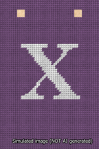 A simulated image of the stitched needlepoint design: Banner 13m Squared X White on Purple. Not A.I. generated.