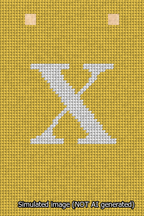 A simulated image of the stitched needlepoint design: Banner 13m Squared X White on Yellow. Not A.I. generated.