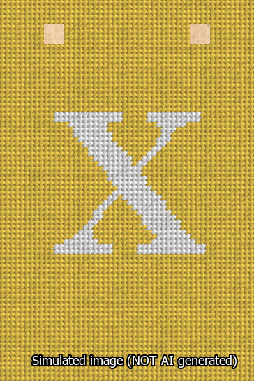A simulated image of the stitched needlepoint design: Banner 13m Squared X White on Yellow. Not A.I. generated.