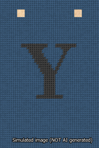 A simulated image of the stitched needlepoint design: Banner 13m Squared Y Black on Blue. Not A.I. generated.