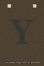 A simulated image of the stitched needlepoint design: Banner 13m Squared Y Black on Brown. Not A.I. generated.