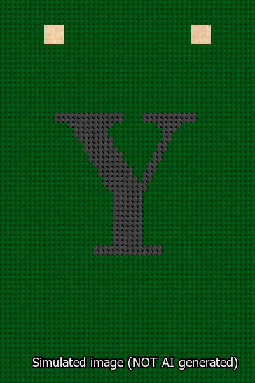 A simulated image of the stitched needlepoint design: Banner 13m Squared Y Black on Green. Not A.I. generated.