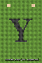 A simulated image of the stitched needlepoint design: Banner 13m Squared Y Black on Light Green. Not A.I. generated.